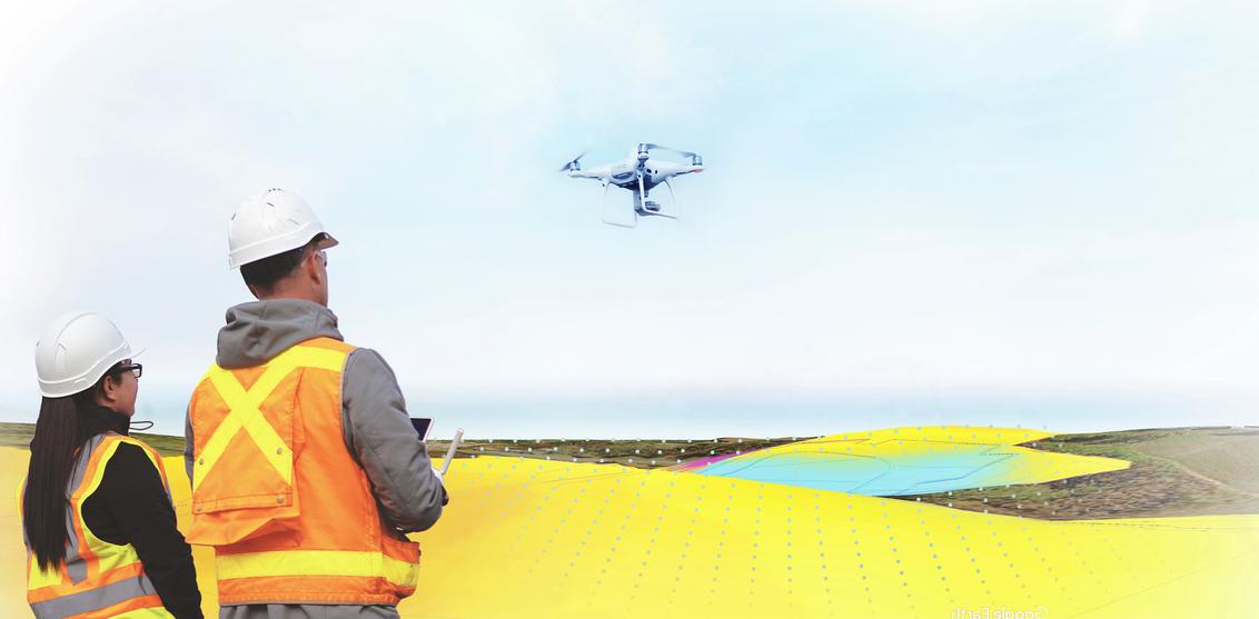 Graphic of two people operating a drone