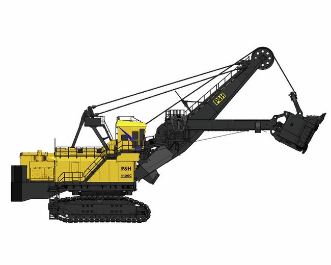 Komatsu 4100C Electric Rope Shovel in white background