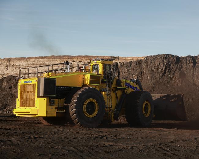 Komatsu L-2350 surface mining wheel loaders on the construction site