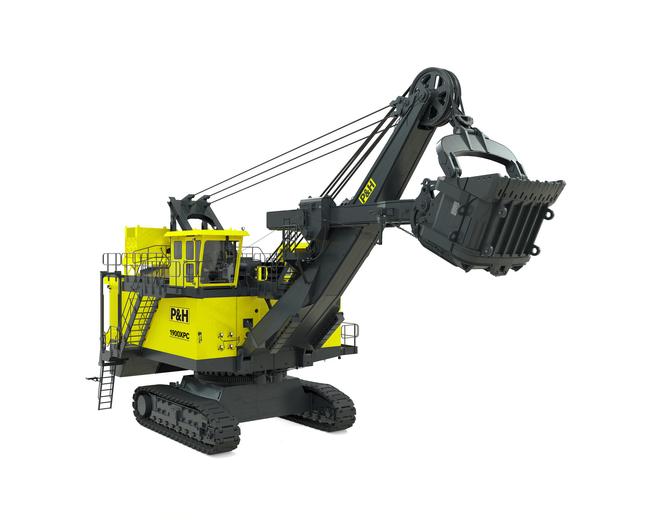 Komatsu 1900XP electric rope shovel in white background