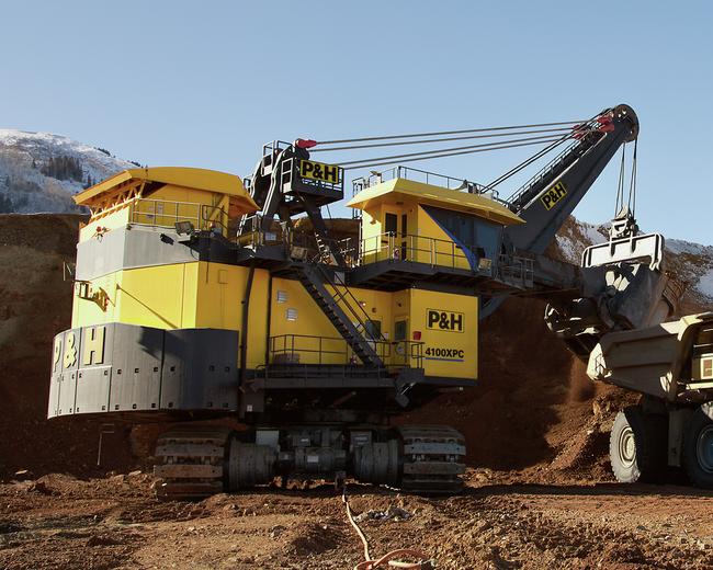 Komatsu 4100XPC electric rope shovel in white background in nature