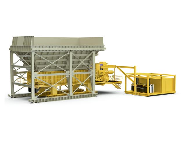 Komatsu SFB43 crushing surface feeder breaker in white background
