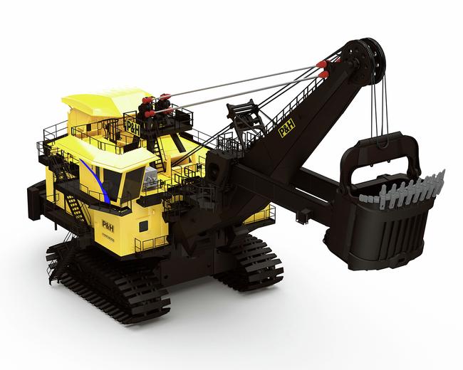 Komatsu 4100CBOSS electric rope shovel in white background