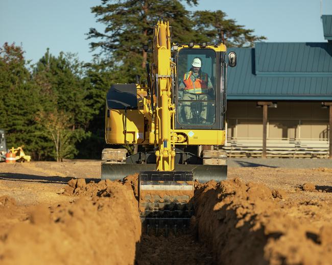 Komatsu PC88 excavator working in trench