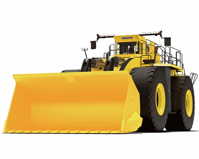 Komatsu L-2350 surface mining wheel loaders in white background