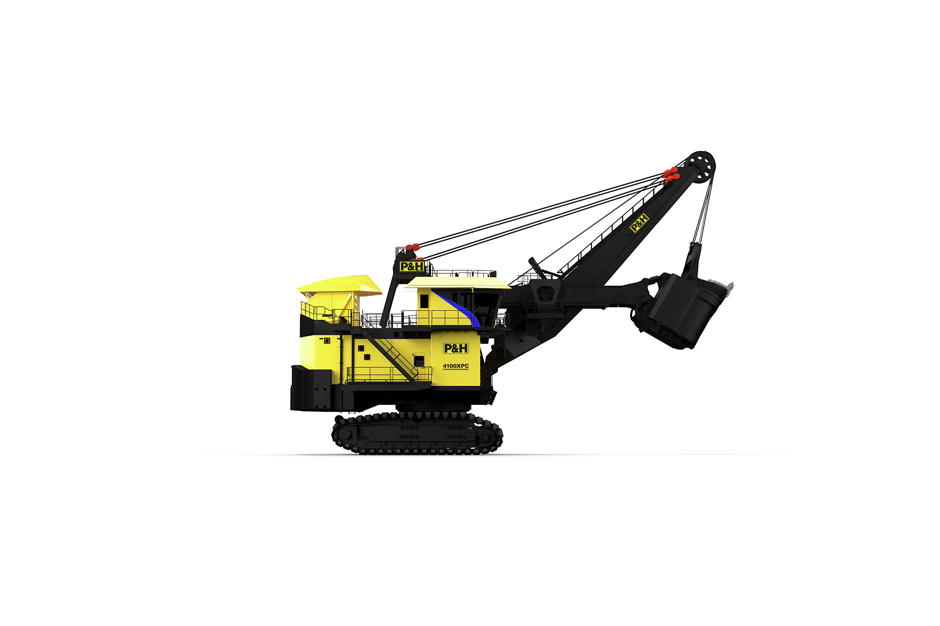 Komatsu 4100XPC electric rope shovel in white background