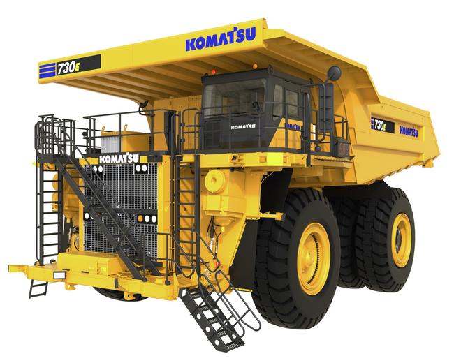 Komatsu 730E-10 electric truck in white background